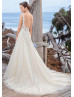 Ivory Lace Tulle Open Back Simple Elegant Wedding Dress